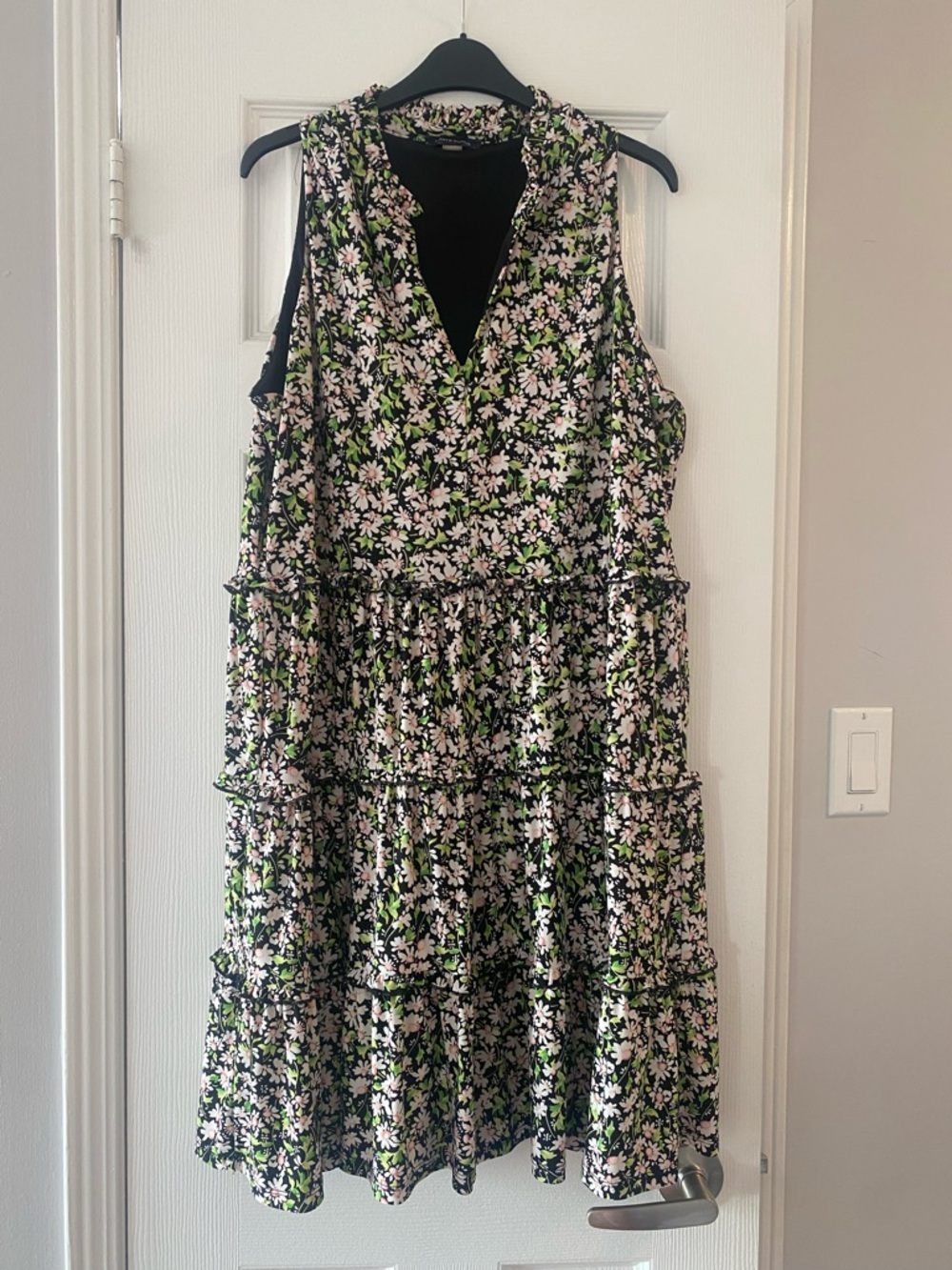 Tommy Hilfiger Sleeveless Black Floral Tiered Dress